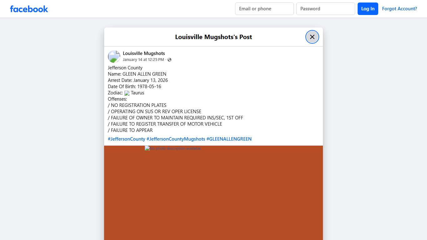 Jefferson County Name: GLEEN ALLEN... - Louisville Mugshots Facebook